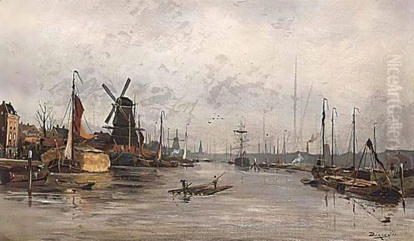 Moored Boats, Rotterdam Oil Painting by Anton Dirckx