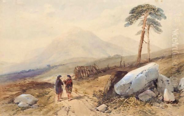 Highlanders On A Mountain Pass Oil Painting by Thomas Leeson the Elder Rowbotham