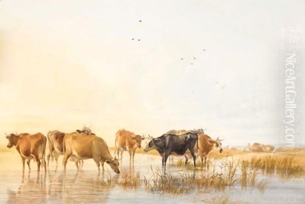 Cattle Watering 3 Oil Painting by Thomas Sidney Cooper