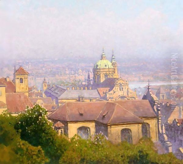 View Of Prague Oil Painting by Heinrich Tomec