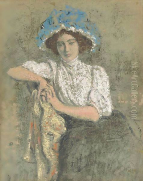 Jeune Fille Assise Au Chapeau Bleu Oil Painting by Georges Lemmen