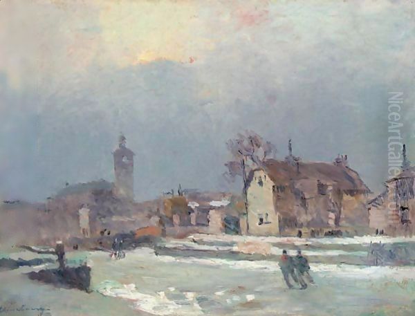 Les Patineurs Sur Le Canal De La Villette Oil Painting by Albert Lebourg