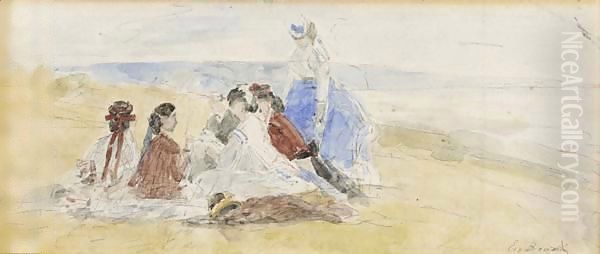 Femmes Assises Sur La Falaise Oil Painting by Eugene Boudin