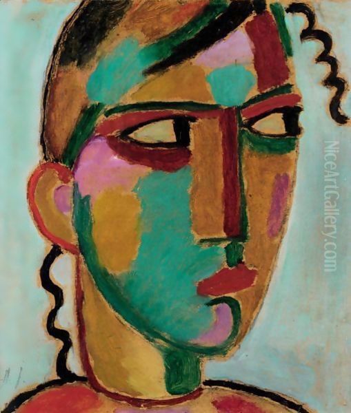 Mystischer Kopf Madchenkopf (Mystical Head Head Of A Girl) Oil Painting by Alexei Jawlensky