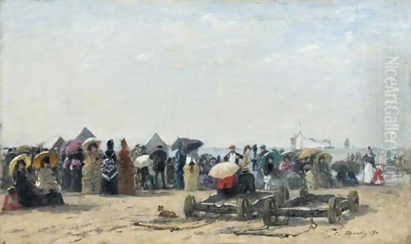 Scene De Plage A Trouville 2 Oil Painting by Eugene Boudin