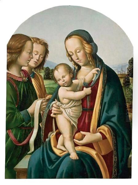 Madonna And Child With Two Angels Oil Painting by Bartolomeo Di Giovanni