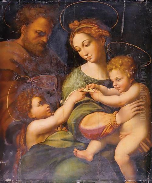 Holy Family With Saint John The Baptist Oil Painting by Raphael (Raffaello Sanzio of Urbino)