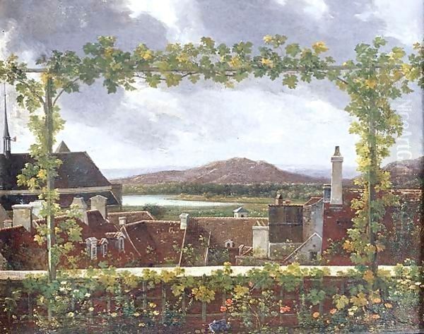 Landscape With A View Of Rooftops And Grapevine Oil Painting by Jean-Joseph-Xavier Bidauld