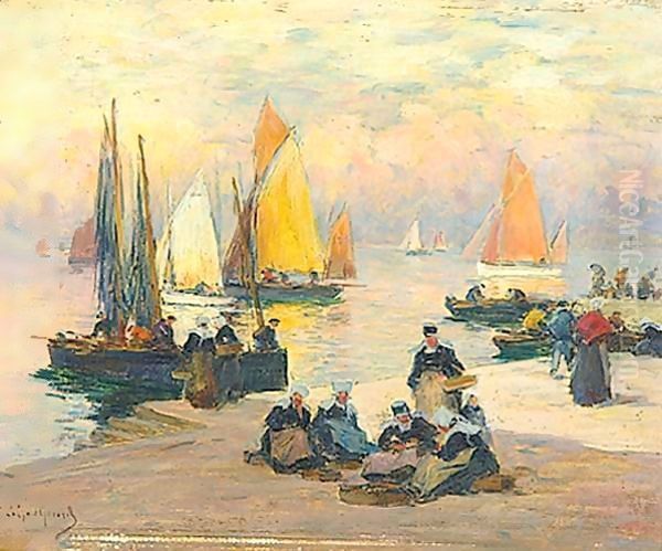 Fishmarket At Concarneau Oil Painting by Fernand Marie Eugene Legout-Gerard