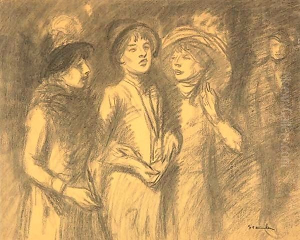 Midinettes Oil Painting by Theophile Alexandre Steinlen