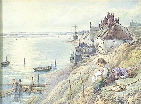 Cliffs Near Shoreham Oil Painting by Myles Birket Foster