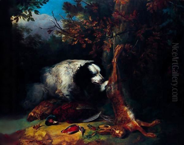 A Spaniel Guarding Game Oil Painting by Stephen Elmer