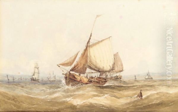 Shipping In A Rough Sea Oil Painting by William Adolphu Knell