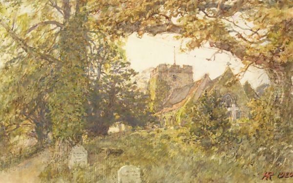 A Country Church Oil Painting by Henry R. Robinson