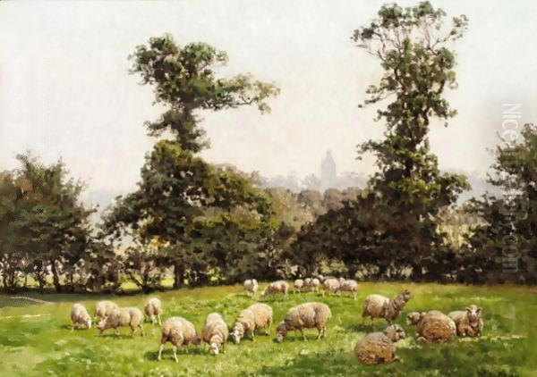 Sheep Grazing In A Field Oil Painting by William Baptiste Baird