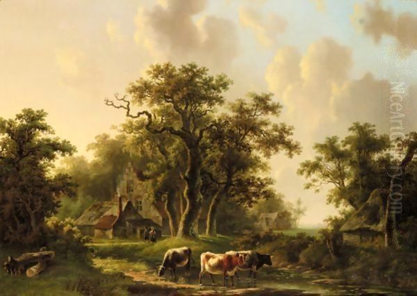 Cows Watering Oil Painting by Willem De Klerk