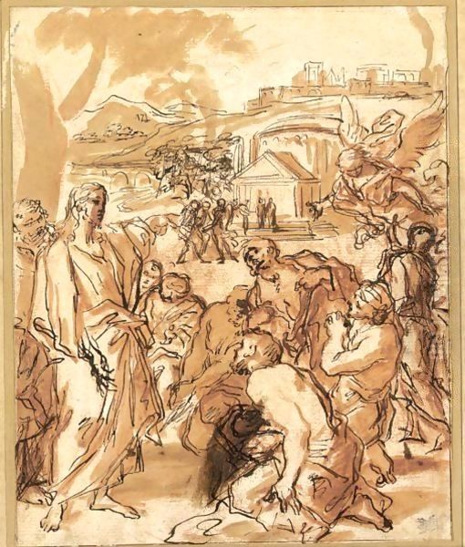 Christ Preaching Outside Jerusalem Oil Painting by Giuseppe Passeri