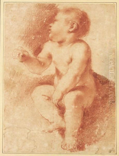 Study For The Christ Child, Seated And Looking To The Left Oil Painting by Giovanni Francesco Barbieri