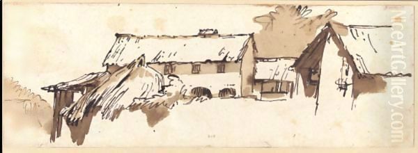 Farm Buildings Behind A Wall Oil Painting by Giovanni Battista Tiepolo