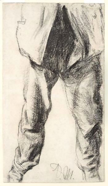 Study Of Legs And Lower Torso, Seen From The Front Oil Painting by Adolph von Menzel