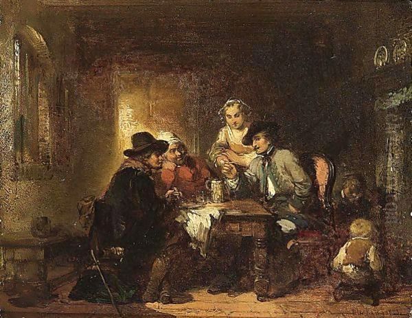 An Inn Interior With Figures Merrymaking Oil Painting by Herman Frederik Carel ten Kate