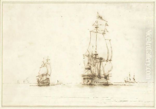 Marine attributed To Willem Van De Velde I Marine Pen And Brown Ink Oil Painting by Willem van de, the Elder Velde