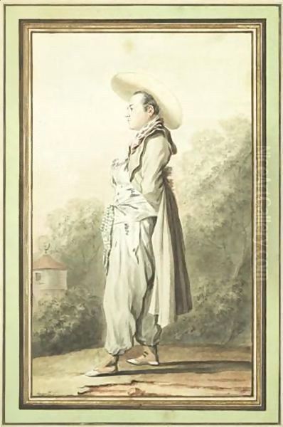 Jeune Homme En Costume De Fantaisie En Pied De Profil Vers La Gauche louis Carrogis Called Carmontelle Young Man In A Fancy Costume Pen And Black Ink, Grey Wash And Watercolour Oil Painting by Louis Carrogis Carmontelle