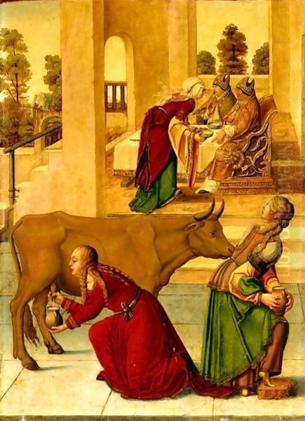 Saint Brigid Milking Her Cows To Feed The Local Bishops Oil Painting by Italian Unknown Master