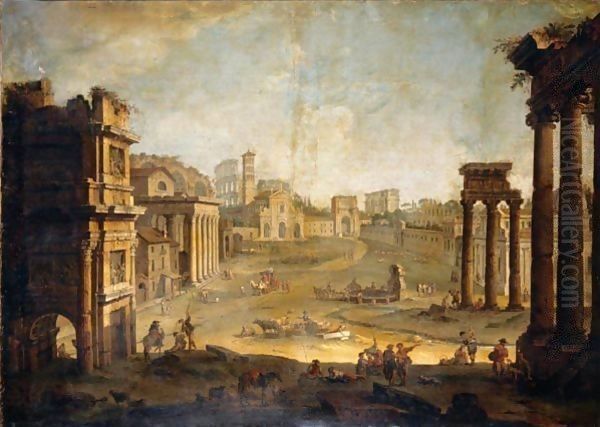 Rome, A View Of The Campo Vaccino Oil Painting by Antonio Joli