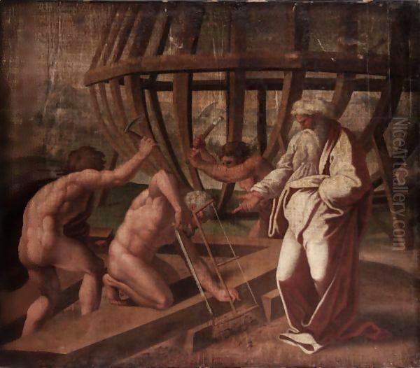 The Building Of Noah's Ark Oil Painting by Raphael (Raffaello Sanzio of Urbino)