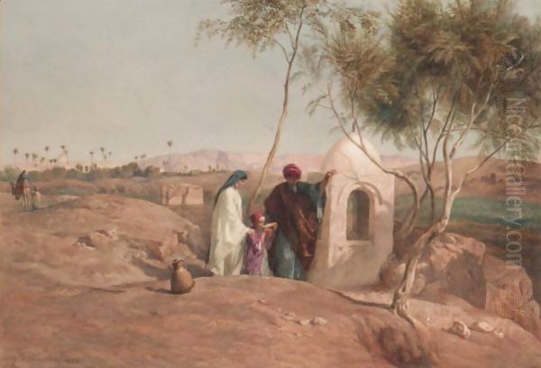 Figures By A Well, Near Cairo Oil Painting by Frederick Goodall