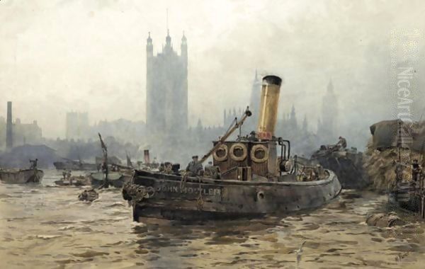 Shipping On The Thames Oil Painting by Maude Parker