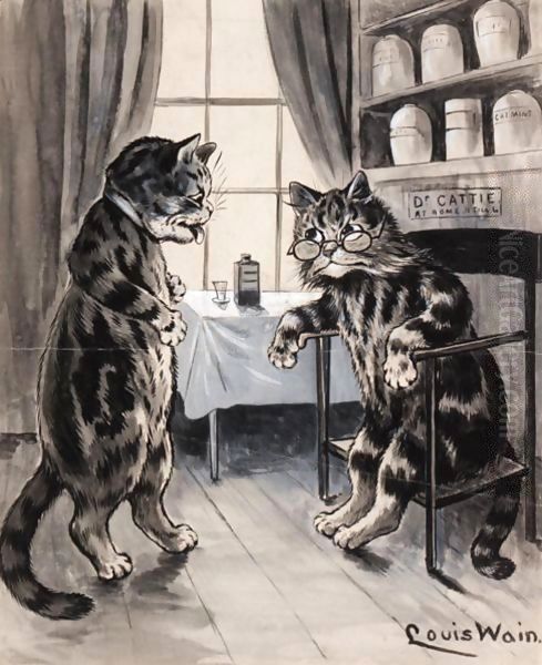 In The Doctor's Consulting Room Oil Painting by Louis Wain