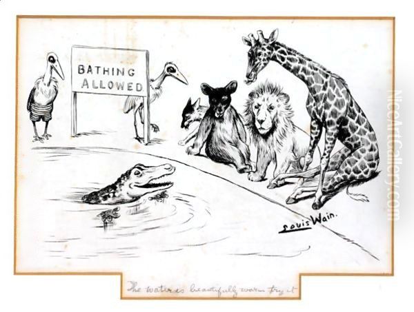 Bathing Allowed Oil Painting by Louis Wain