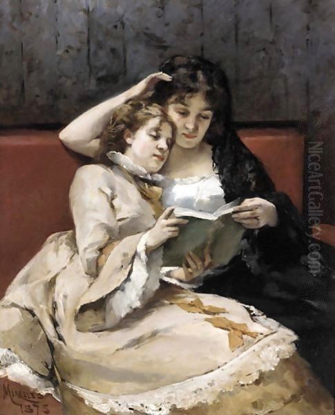 Mother And Daughter Oil Painting by Francisco Miralles Galup