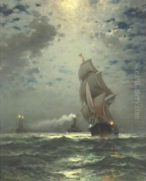 Moonlight, Maine Oil Painting by Edward Moran