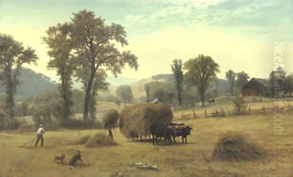 Gathering Hay, New Hampshire Oil Painting by Albert Bierstadt