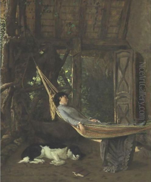 Lilly Millet In A Hammock In The Studio, Bridgewater, Massachusetts Oil Painting by Francis Davis Millet