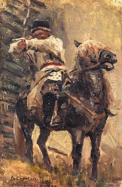 Study Of A Mounted Archer Oil Painting by Vasilij Ivanovic Surikov