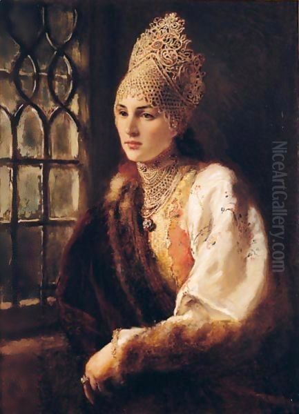 Russian Beauty Oil Painting by Konstantin Egorovich Egorovich Makovsky