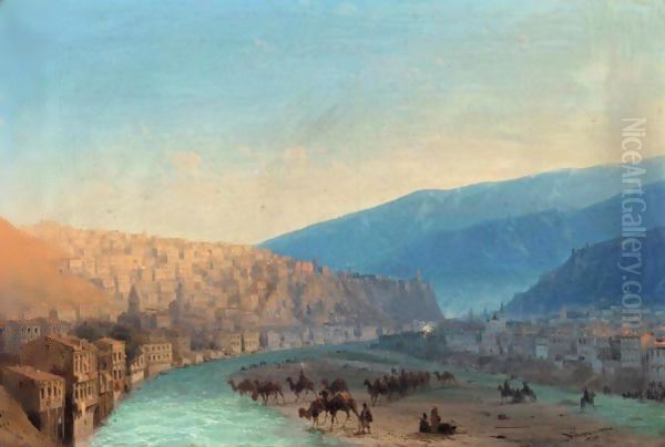 View Of The River Terek Oil Painting by Ivan Konstantinovich Aivazovsky