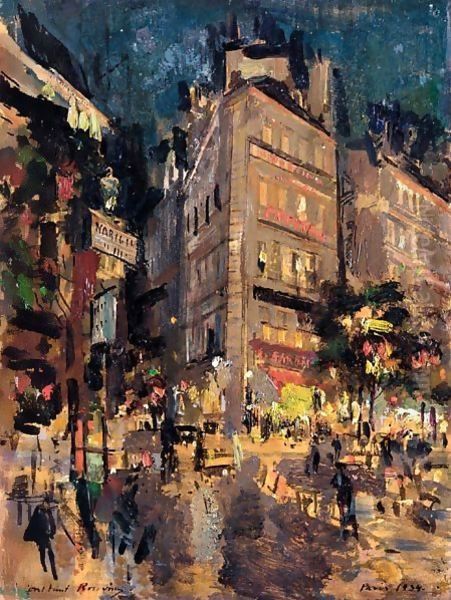 Parisian Street By Night Oil Painting by Konstantin Alexeievitch Korovin