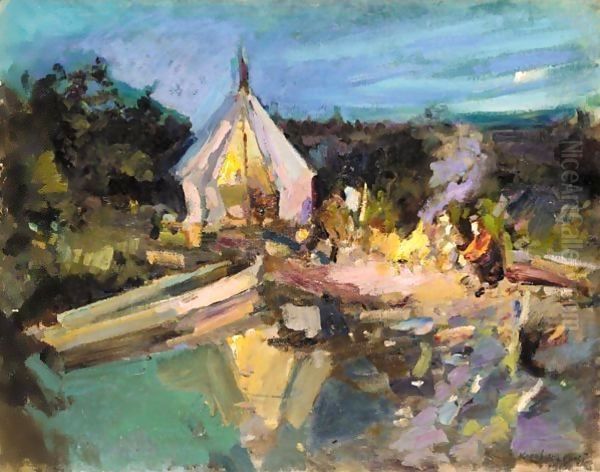 Riverside Campfire Oil Painting by Konstantin Alexeievitch Korovin