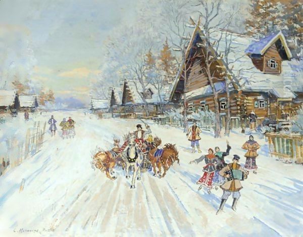 Racing Troika 4 Oil Painting by Konstantin Alexeievitch Korovin