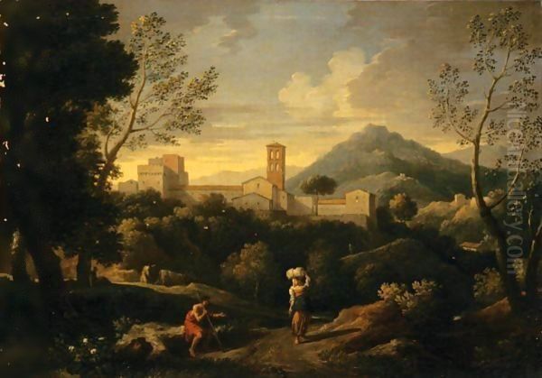 Paesaggio Classico Con Figure E Citta In Secondo Piano Oil Painting by Jan Frans Van Bloemen (Orizzonte)