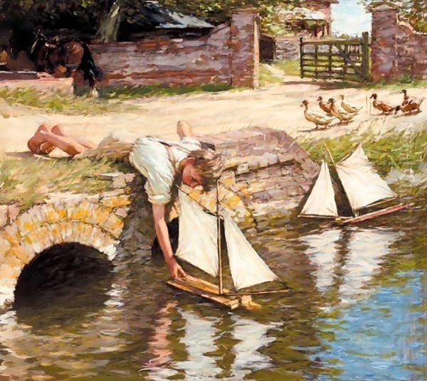 The Farm Pond Oil Painting by Henry Herbert La Thangue