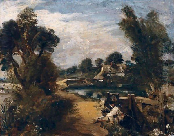 Boys Fishing On The River Stour Oil Painting by John Constable