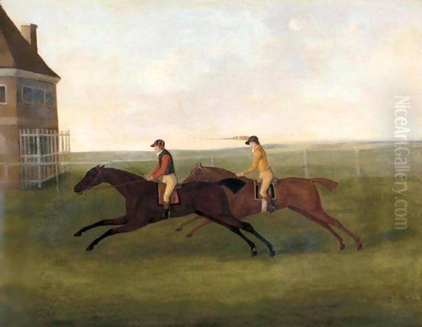 The Prince Of Wales's Traveller Beating Lord Grosvenor's Meteor At Newmarket, 4th May 1790 Oil Painting by John Nost Sartorius