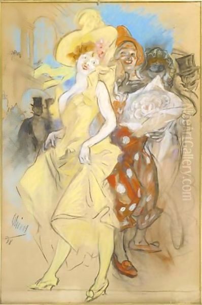 La Sortie Du Carnaval A Nice, Etude Oil Painting by Jules Cheret