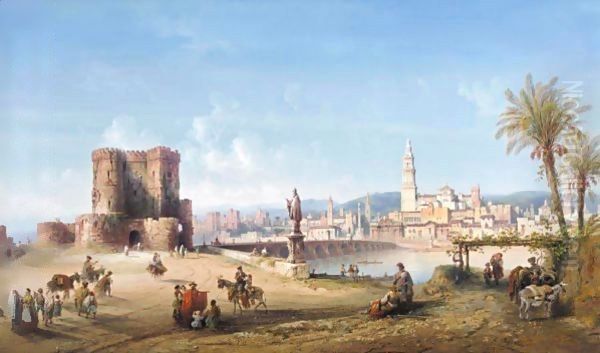 Puente Romano, Cordoba (Roman Bridge In Cordoba) Oil Painting by Carlo Bossoli